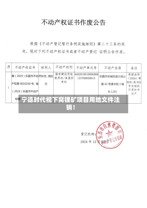 宁德时代枧下窝锂矿项目用地文件注销!-第2张图片