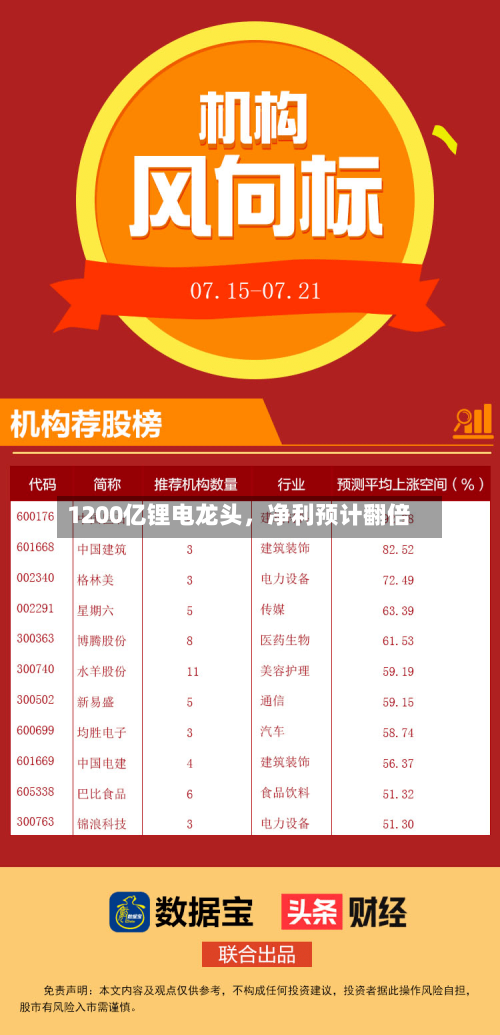 1200亿锂电龙头	，净利预计翻倍-第2张图片