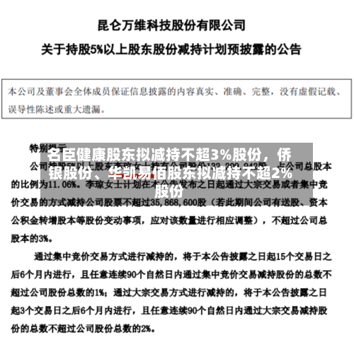 名臣健康股东拟减持不超3%股份，侨银股份	、华凯易佰股东拟减持不超2%股份-第3张图片