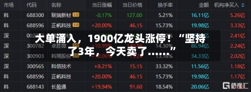 大单涌入，1900亿龙头涨停！“坚持了3年，今天卖了……	”-第2张图片