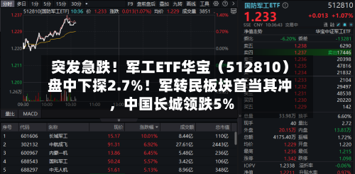 突发急跌！军工ETF华宝（512810）盘中下探2.7%！军转民板块首当其冲，中国长城领跌5%-第3张图片
