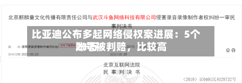 比亚迪公布多起网络侵权案进展：5个账号被判赔，比较高21万
