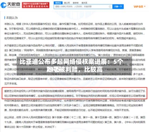 比亚迪公布多起网络侵权案进展：5个账号被判赔	，比较高21万-第3张图片