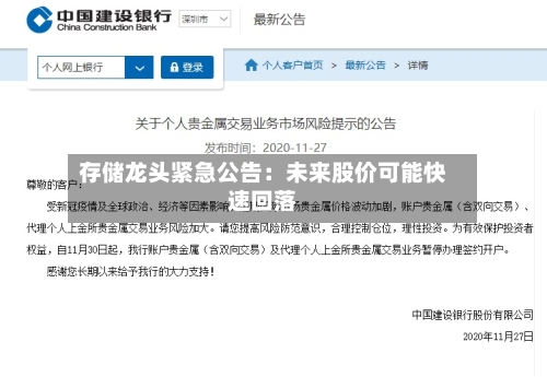 存储龙头紧急公告：未来股价可能快速回落