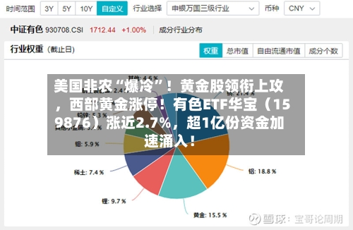 美国非农“爆冷”！黄金股领衔上攻，西部黄金涨停！有色ETF华宝（159876）涨近2.7%，超1亿份资金加速涌入！