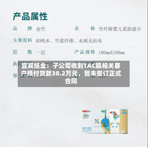 宜宾纸业:子公司收到TAC膜相关客户预付货款38.2万元,暂未签订正式合同