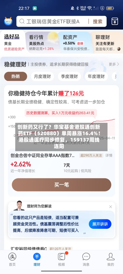 创新药又行了?华宝基金港股通创新药ETF(520880)单周暴涨16.4%!港股通医疗同步修复,159137周线连阳