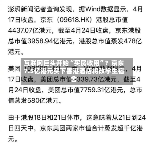 互联网巨头开始“买房收租”?京东7.5亿港元买下香港酒店将改学生宿舍