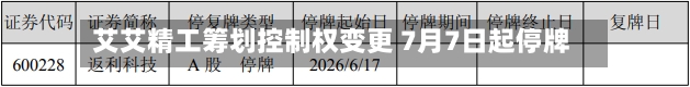 艾艾精工筹划控制权变更 7月7日起停牌-第2张图片